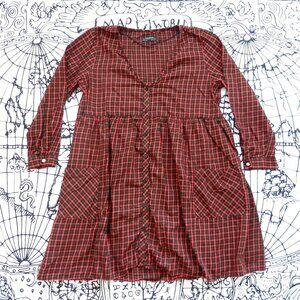 Zara || Oversized Long Sleeve Festive Plaid Babydoll  Dress